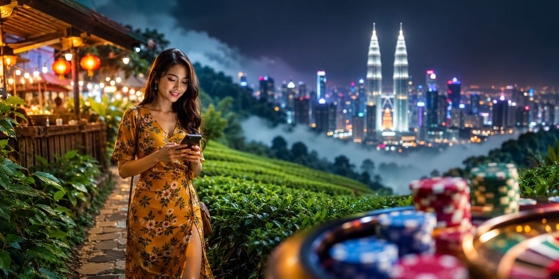 Pemain menggunakan telefon untuk main kasino langsung di Kuala Lumpur