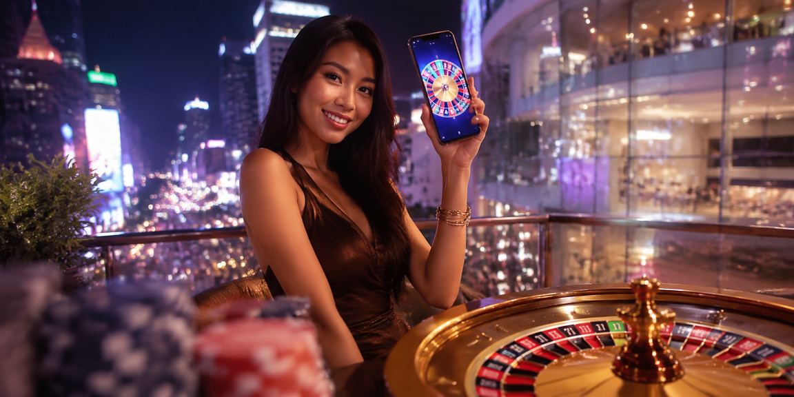 Pemain menganalisis meja roulette kasino dalam talian gaya Malaysia di Kuala Lumpur